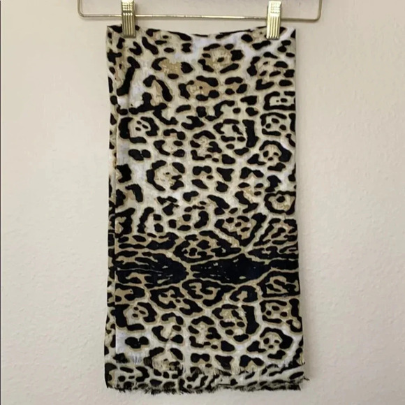 Leopard Pattern Scarf Black, Cream, and Tan - Picture 1 of 7